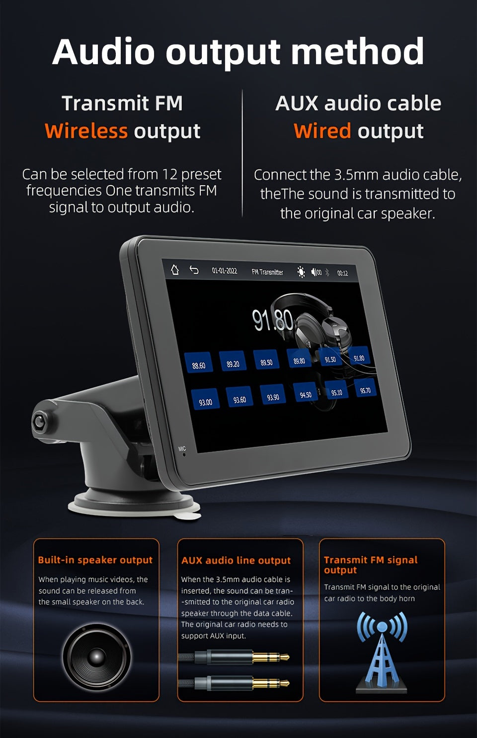 Car Stereo, Portable Wireless 7"Touch Screen For Android Auto Automatic Multimedia Player, Navigation Screen