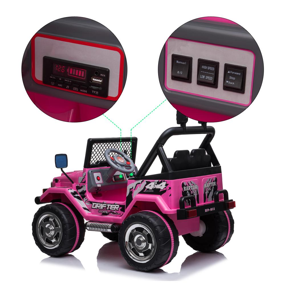 12V Power Wheels, 3 Speeds Ride On Car Truck for Child 3-8, Double Drive Electric Cars for Kids with Remote Control, LED Lights, Vehicle for Christmas Gifts to Ride on Pavement Grass Mud, Pink, Q8037