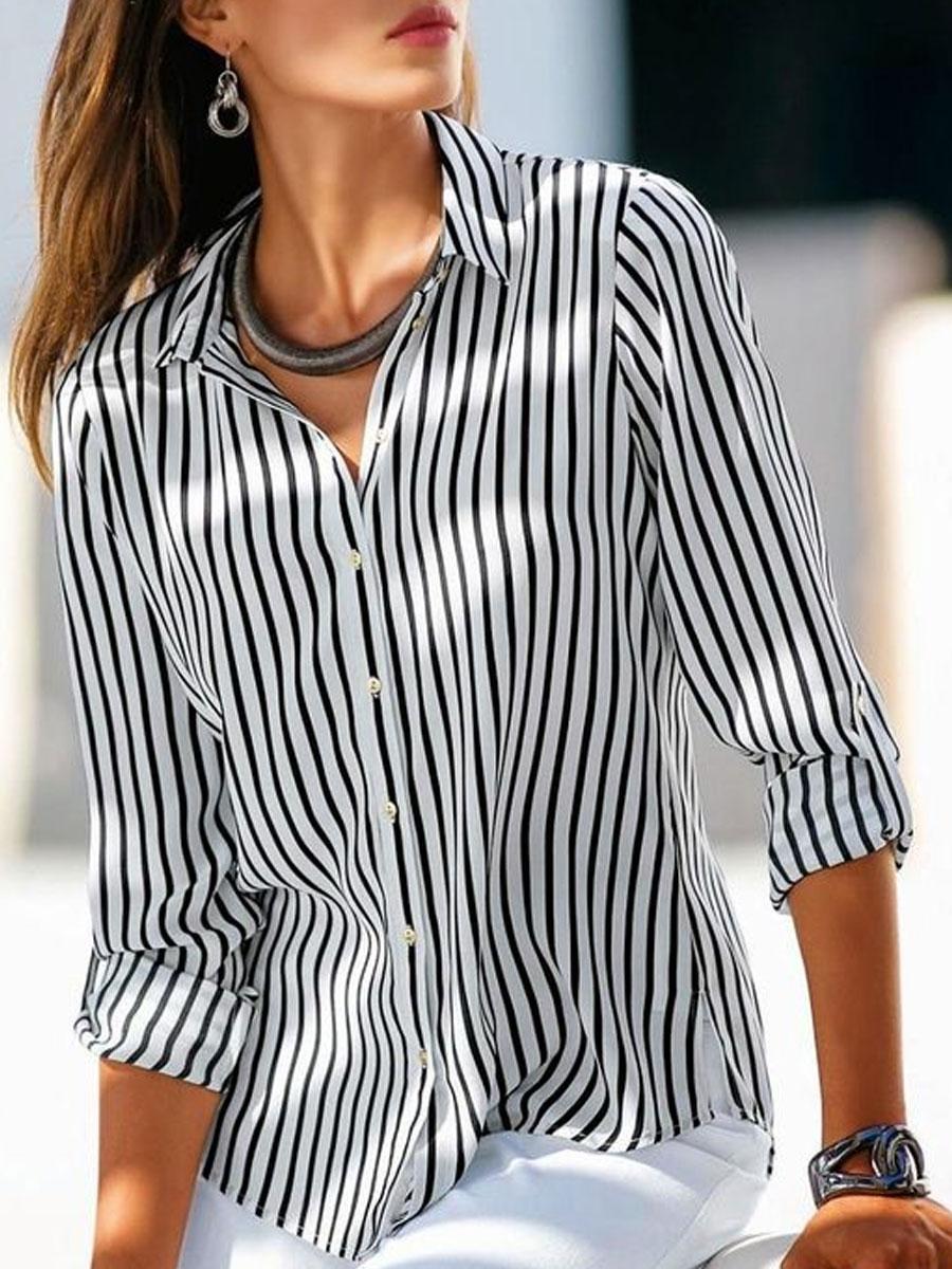 Striped Printed Casual Loose Long Sleeve Blouse