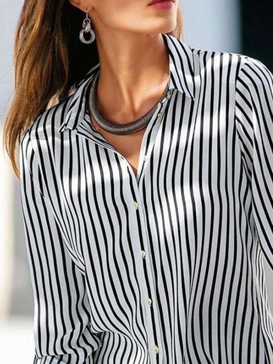 Striped Printed Casual Loose Long Sleeve Blouse