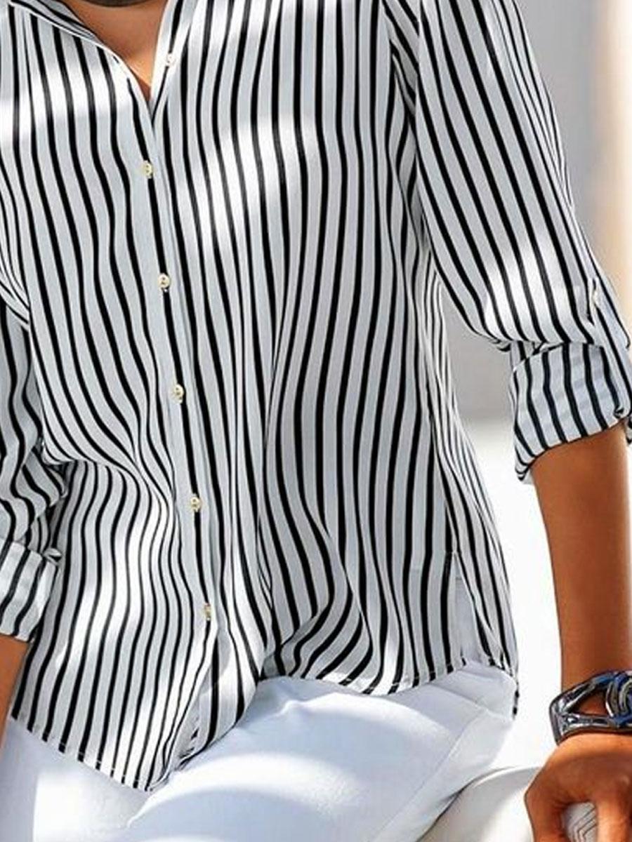 Striped Printed Casual Loose Long Sleeve Blouse