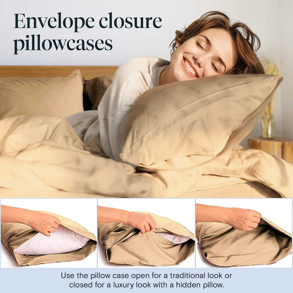 LuxClub 7 PC Split King Sheet Set Bamboo Sheets Deep Pockets 18" Eco Friendly Wrinkle Free Cooling Sheets Machine Washable Hotel Bedding Silky Soft - Mocha Split King