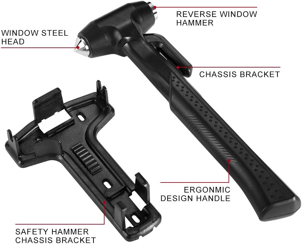 MOTORBUDDY 2-Pack Car Safety Hammer, 3-in-1 Auto Emergency Escape Hammer with Window Breaker and Seat Belt Cutter, Striking Black Emergency Escape Tool for Car Accidents