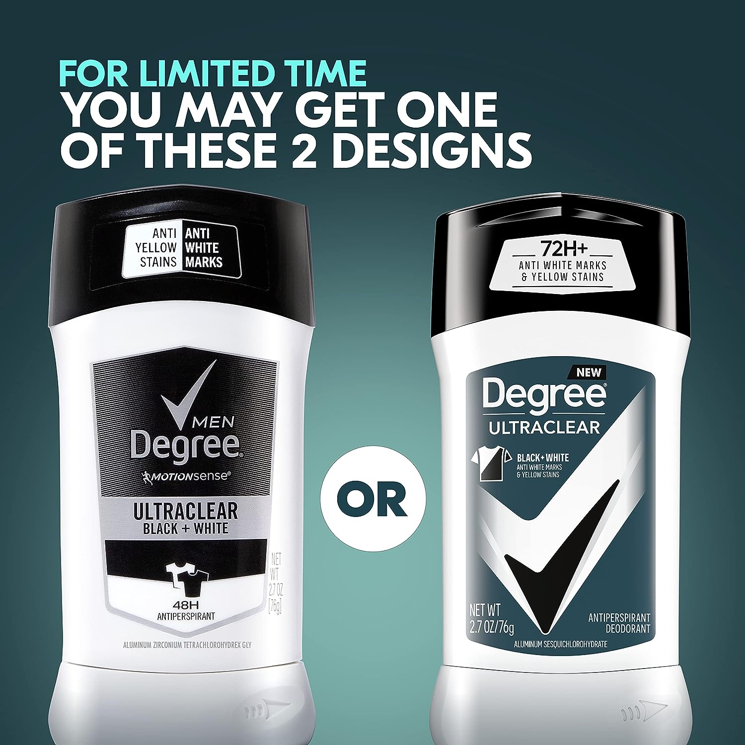 Degree Men UltraClear Antiperspirant Deodorant Black + White 4 count 72-Hour Sweat &amp; Odor Protection Antiperspirant For Men With MotionSense Technology 2.70 Ounce (Pack of 4)