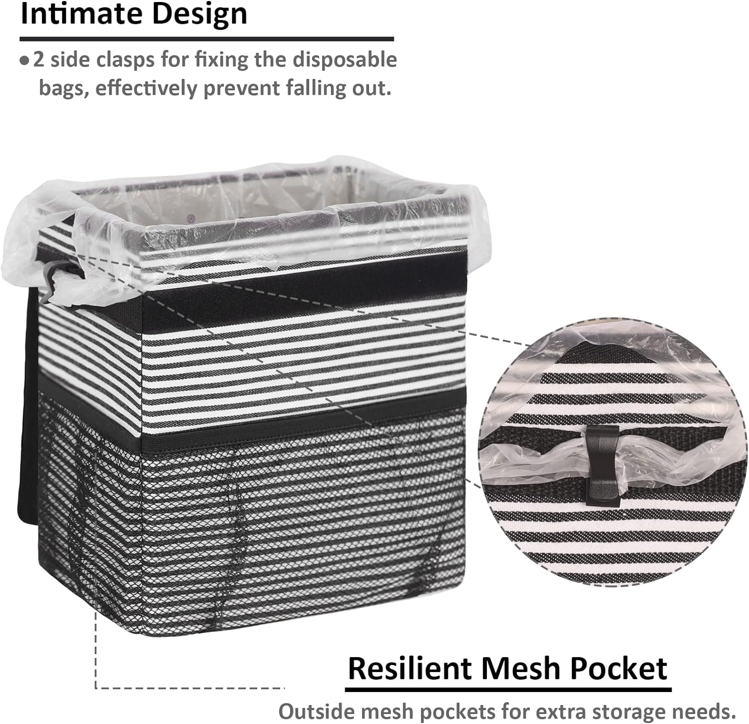 Vankor Car Trash Can for Car Cute, Car Trash Bag Bin Hanging Waterproof Automotive Car Garbage Cans Leak Proof Vehicle Trash Can Stripe