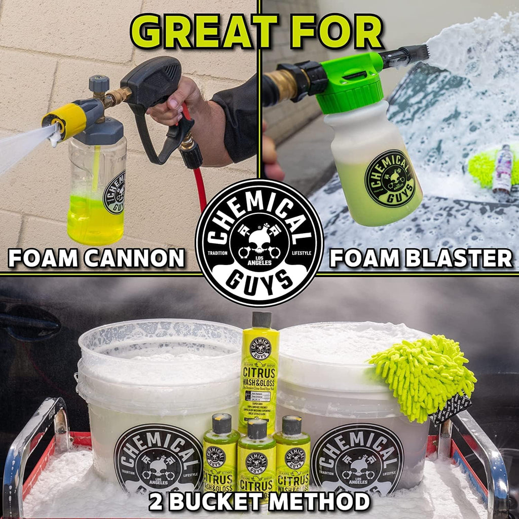 Chemical Guys CWS_402_64BK Car Wash Detailing Bucket, Mitt &amp; Accessories Bundle (6 Items) Featuring Mr. Pink Foaming Car Wash Soap, 64 fl oz (Half Gallon) - Works on Cars, Trucks, SUVs, RVs &amp; More