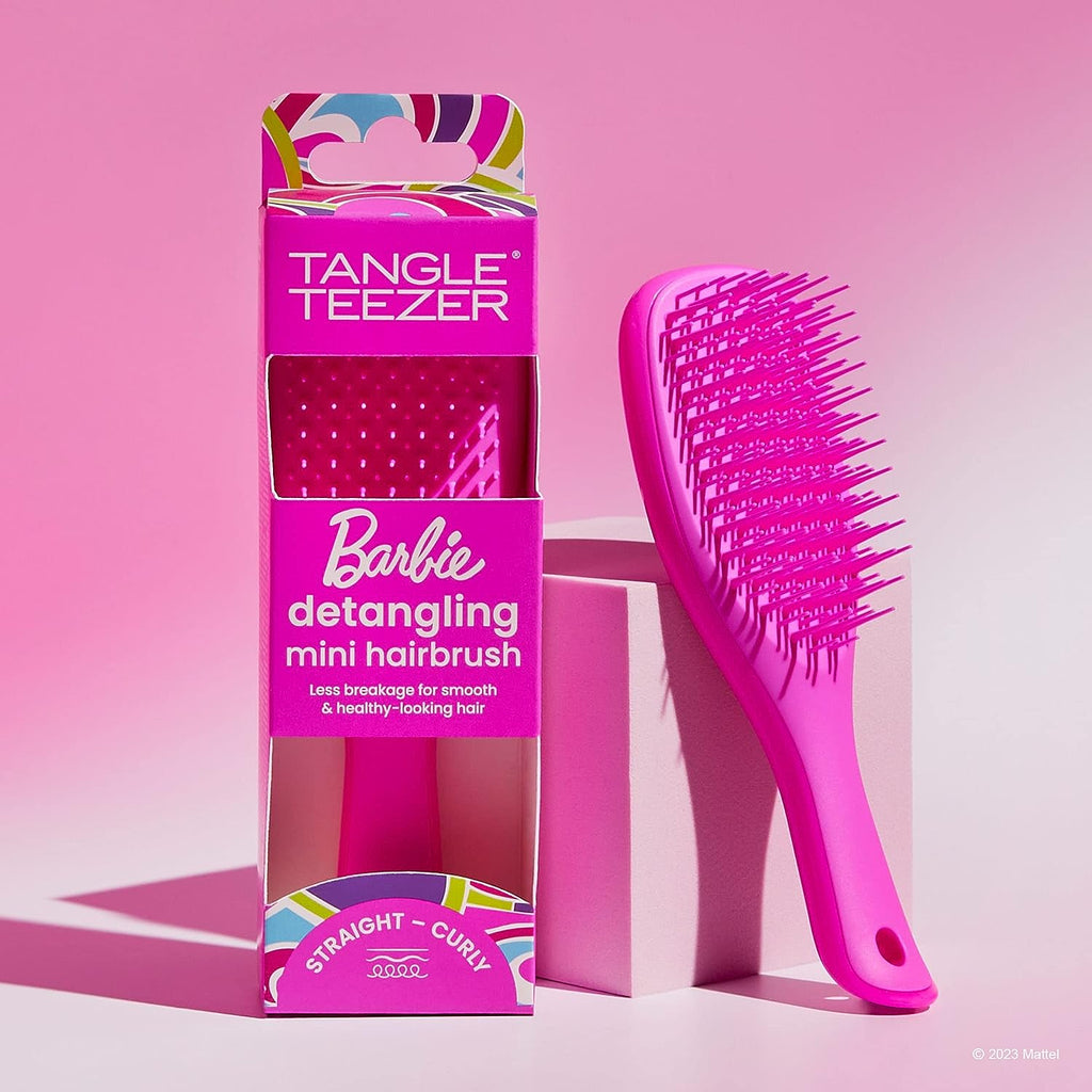 Tangle Teezer x Barbie The Mini Ultimate Detangling Brush, Dry and Wet Hair Brush Detangler for Traveling and Small Hands, Totally Pink