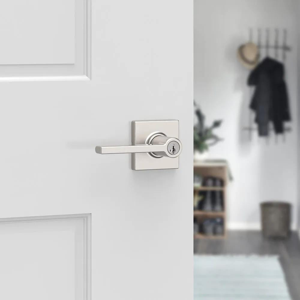 Casey Satin Nickel Keyed Entry Door Lever Featuring SmartKey Technology and Microban