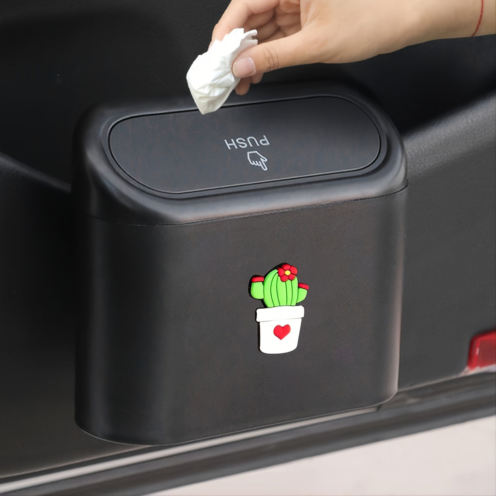Cute Cartoon Car Trash Can With Flip-top Lid - Keep Your Car Clean And Tidy!