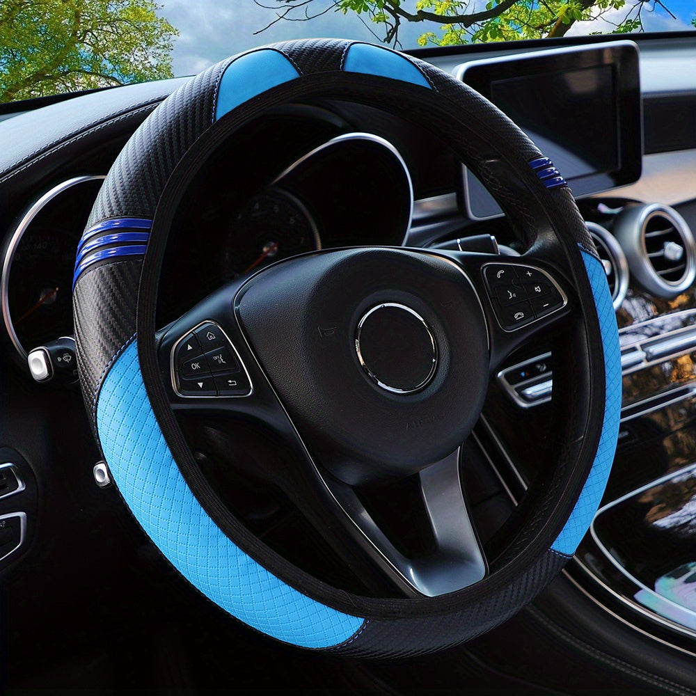 PU Leather Carbon Fiber Cute Cartoon Fashion Car Steering Wheel Cover, Fit Size 37-38CM/14.57-14.96 Inch, Car Accessories (No Inner Ring)