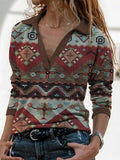 Retro Geometric Print Casual Long-sleeved T-shirt
