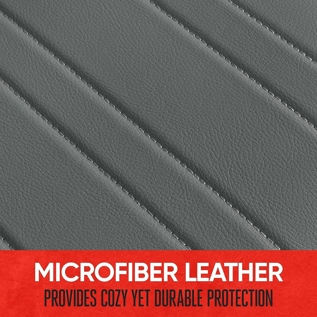 Motor Trend Seat Covers for Cars Trucks SUV, Faux Leather 2-Pack Gray Padded Car Seat Covers with Storage Pockets, Premium Interior Seat Cover