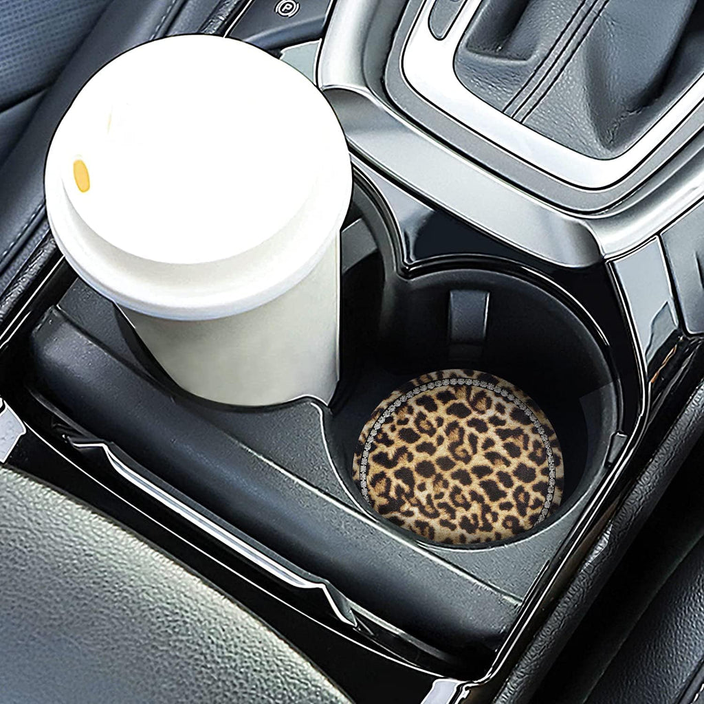 2.75" Car Cup Holder Coaster Car Coasters Leopard Print Bling Accessories Rhinestone Anti Slip Insert Coaster Suitable for Most Cars Gifts - 2PCS
