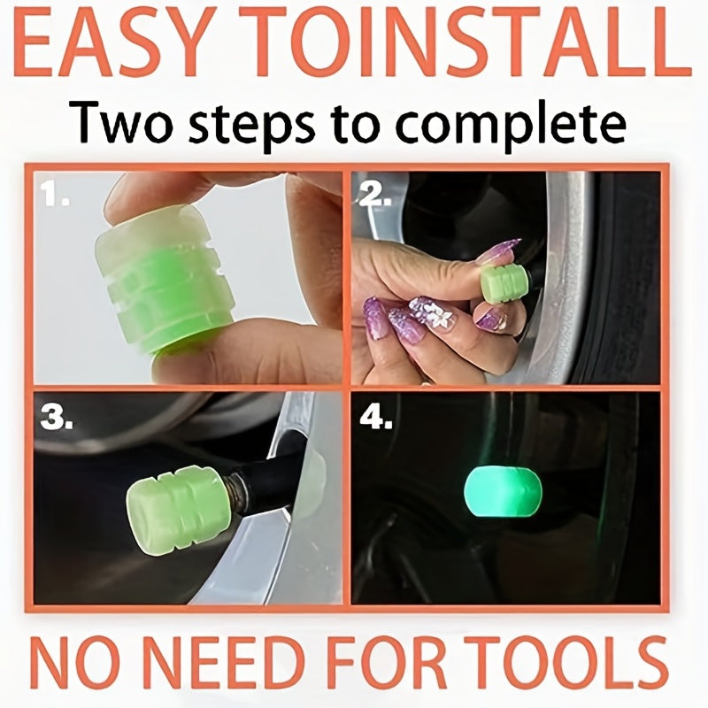 4pcs Webdiennuoc Valve Caps, Luminous Caps, Universal Fluorescent Tire Valve Caps 4pcs/Set, Fluorescent Tire Valve Caps STEM Caps