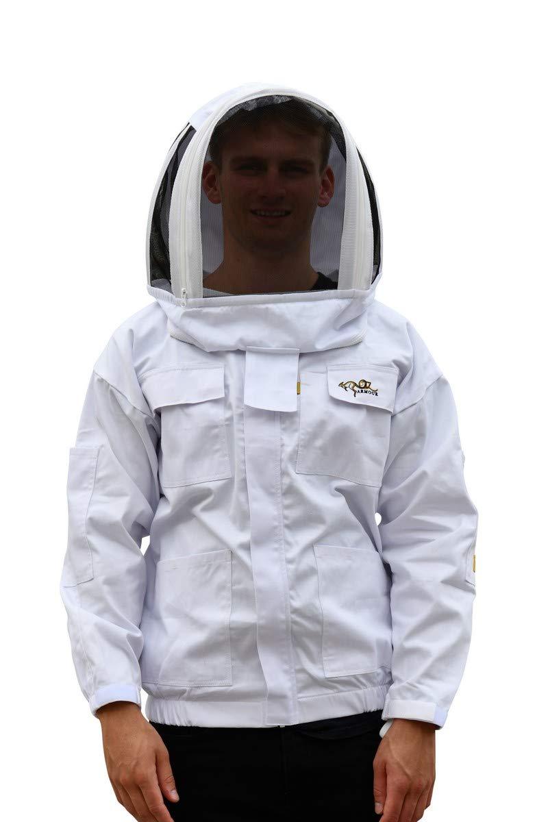 OZ ARMOUR Beekeeping Jacket Poly Cotton Heavy Duty with Fencing Veil & Round Brim Hat Beekeeper Costume (Large)