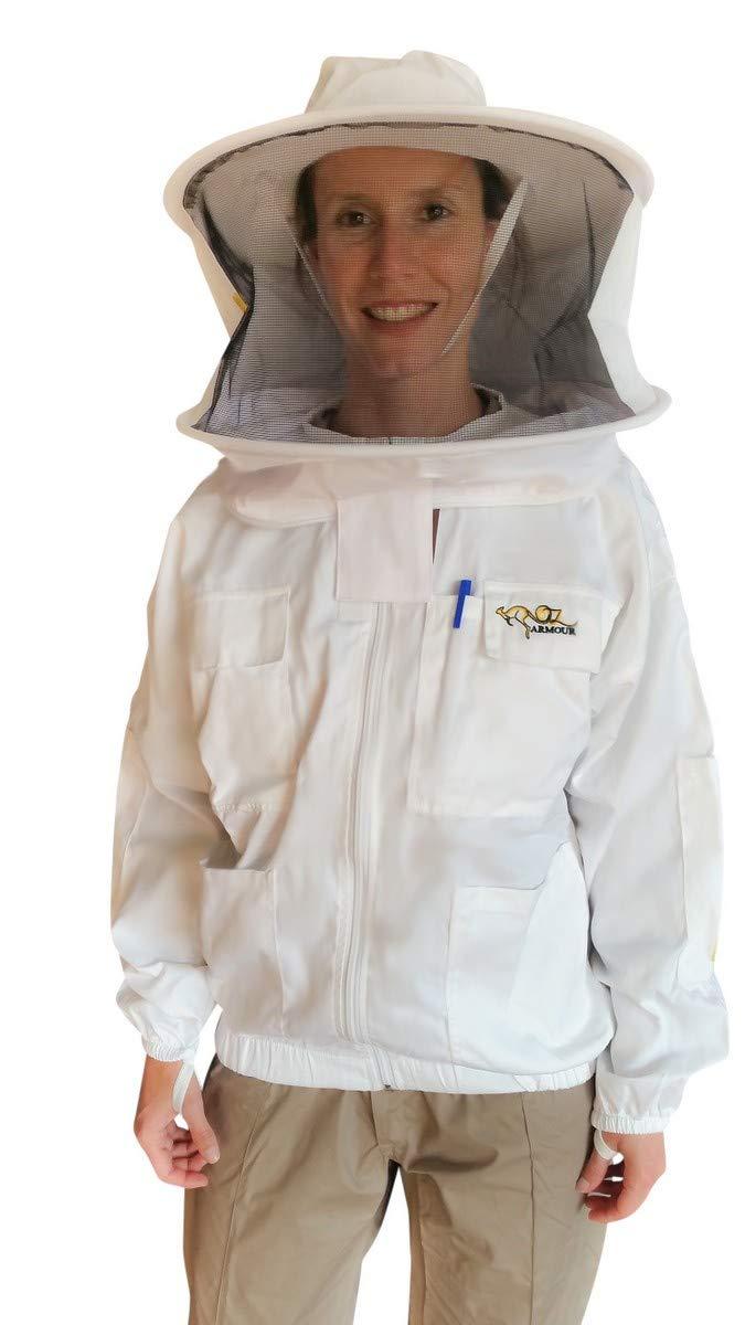 OZ ARMOUR Beekeeping Jacket Poly Cotton Heavy Duty with Fencing Veil & Round Brim Hat Beekeeper Costume (Large)