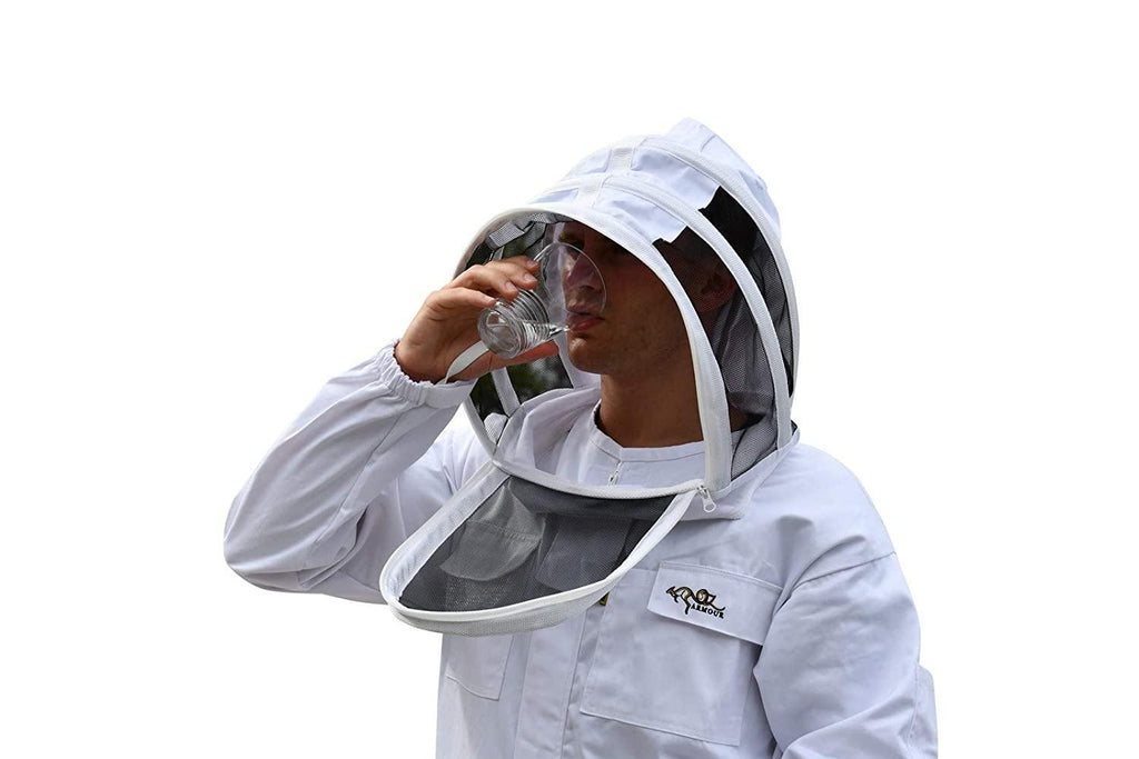 OZ ARMOUR Beekeeping Jacket Poly Cotton Heavy Duty with Fencing Veil & Round Brim Hat Beekeeper Costume (Large)