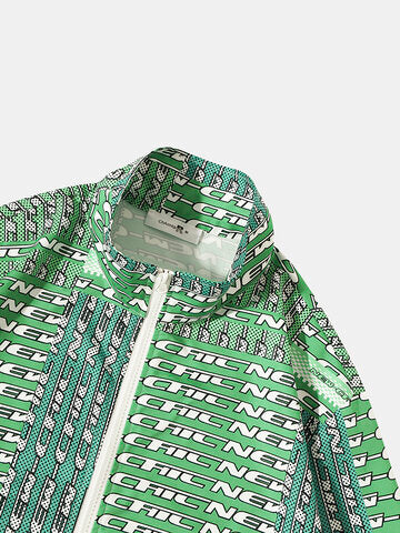 mens all over letter dot print zip jacket street two pieces outfits