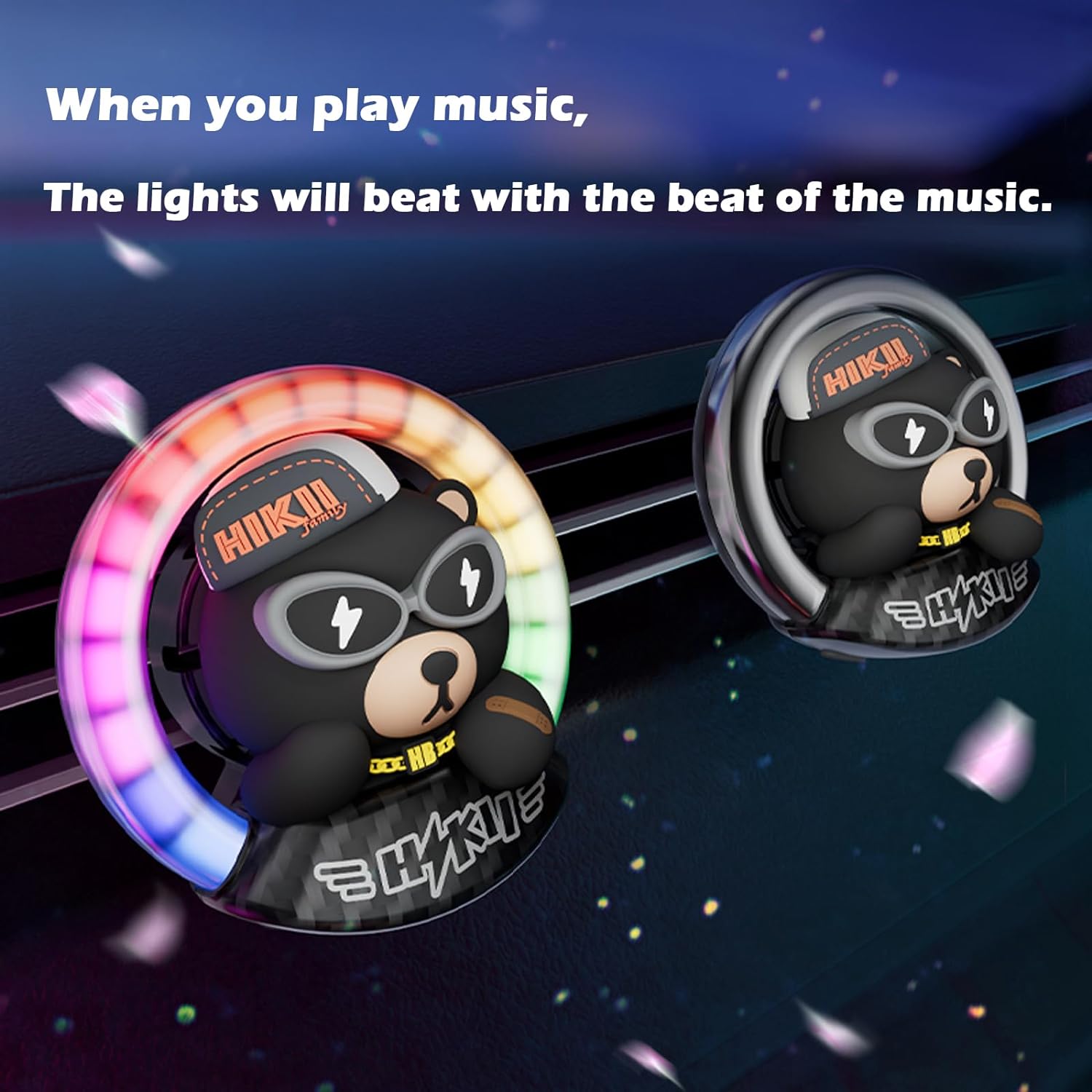 Cacacece Car Air Fresheners Cute Bear Car Voice-Activated Rhythm LED Light Automotive Air Outlet Creative Perfume Aromatherapy Decoration Accessories Air Fresheners for Cars