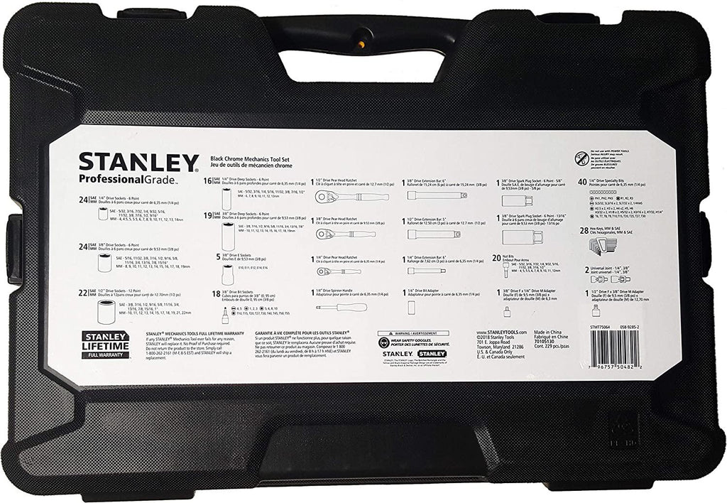 STANLEY Professional Grade Black Chrome Mechanics Tool Set (Socket Set-229 pieces)