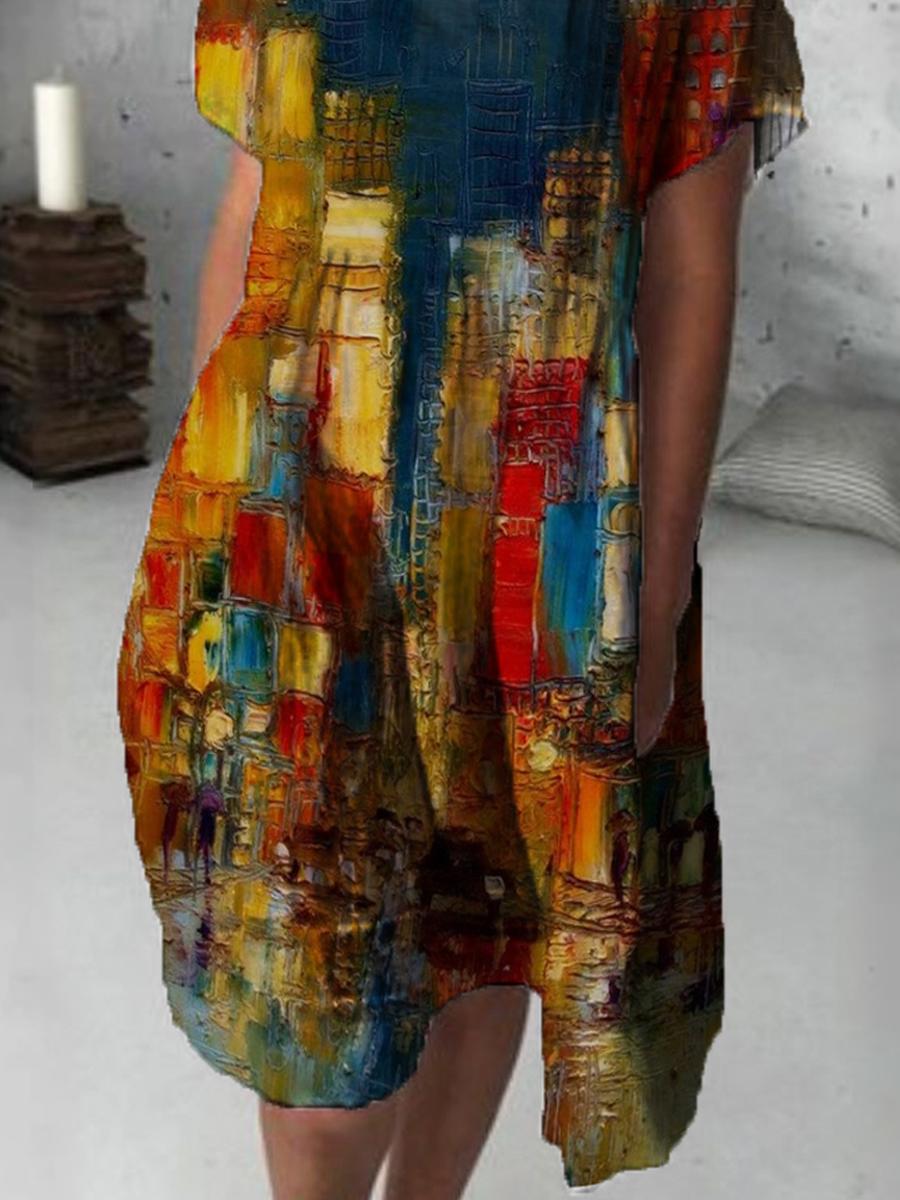 Fashion Art Print Short Sleeve Midi Dress Women