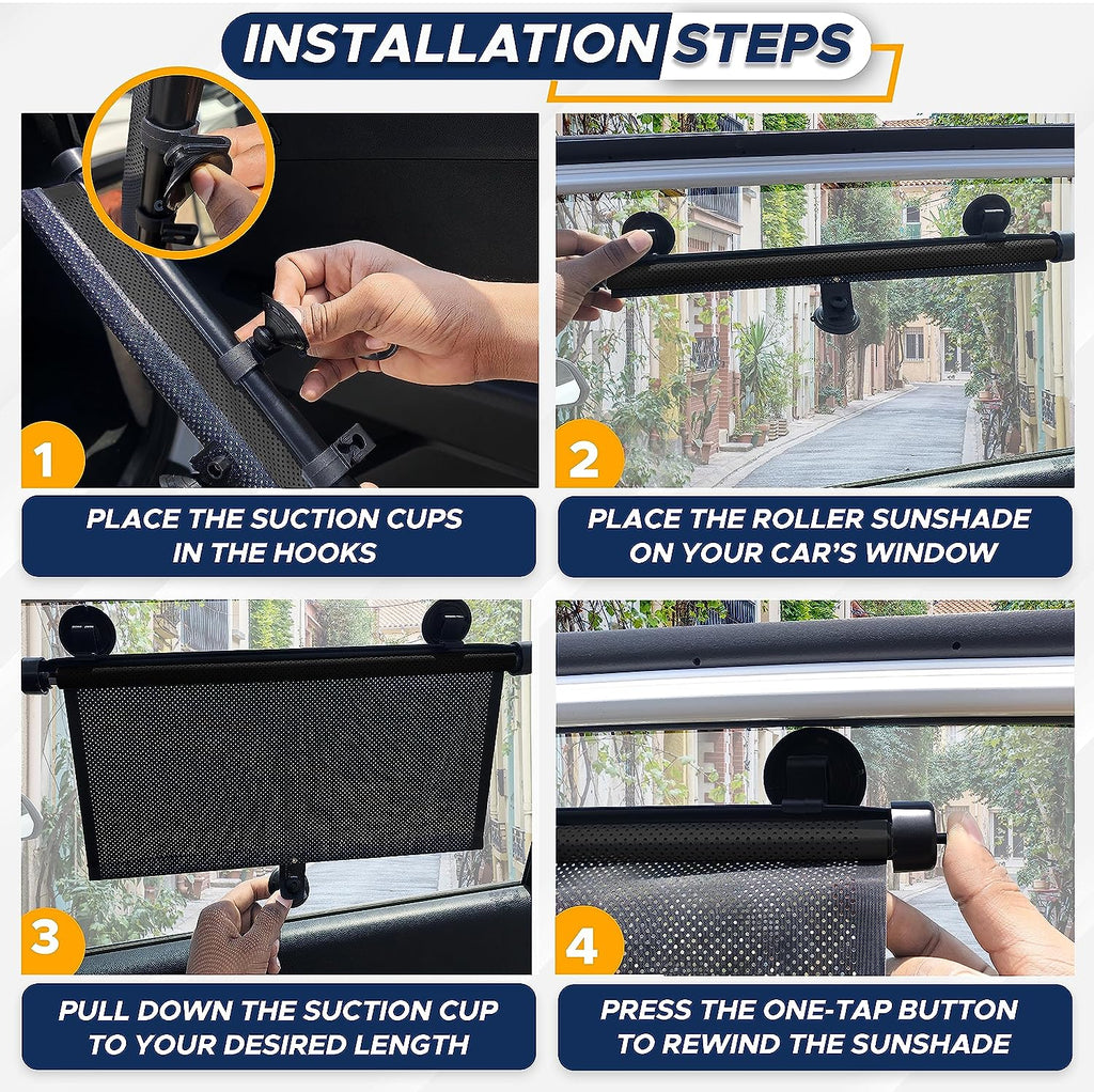 EcoNour Car Side Window Sun Shade (2 Pack) | Retractable Car Roller Sunshade for Kids | Baby Car Window Shades for UV and Sun Glare Protection | Baby Car Travel Accessories (15"x17")