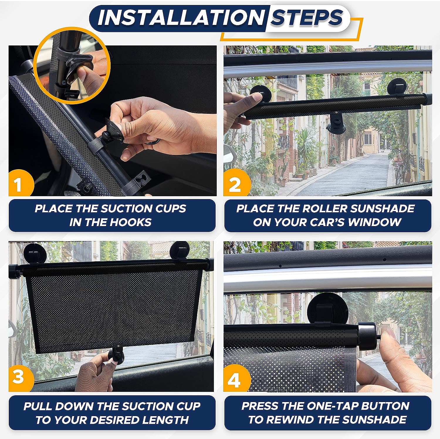 EcoNour Car Side Window Sun Shade (2 Pack) | Retractable Car Roller Sunshade for Kids | Baby Car Window Shades for UV and Sun Glare Protection | Baby Car Travel Accessories (15"x17")