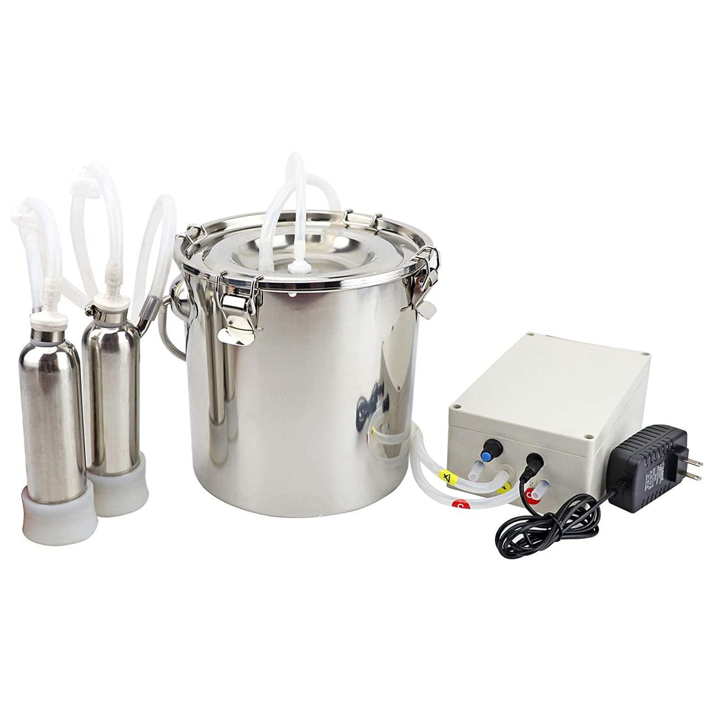 5L MilMachine Kit for Cow Goat Sheep Portable  Steel Bucket Suction Milker with 2 Teat Cups (Cow)