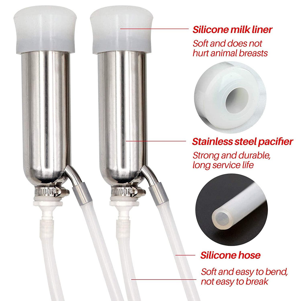 5L MilMachine Kit for Cow Goat Sheep Portable  Steel Bucket Suction Milker with 2 Teat Cups (Cow)