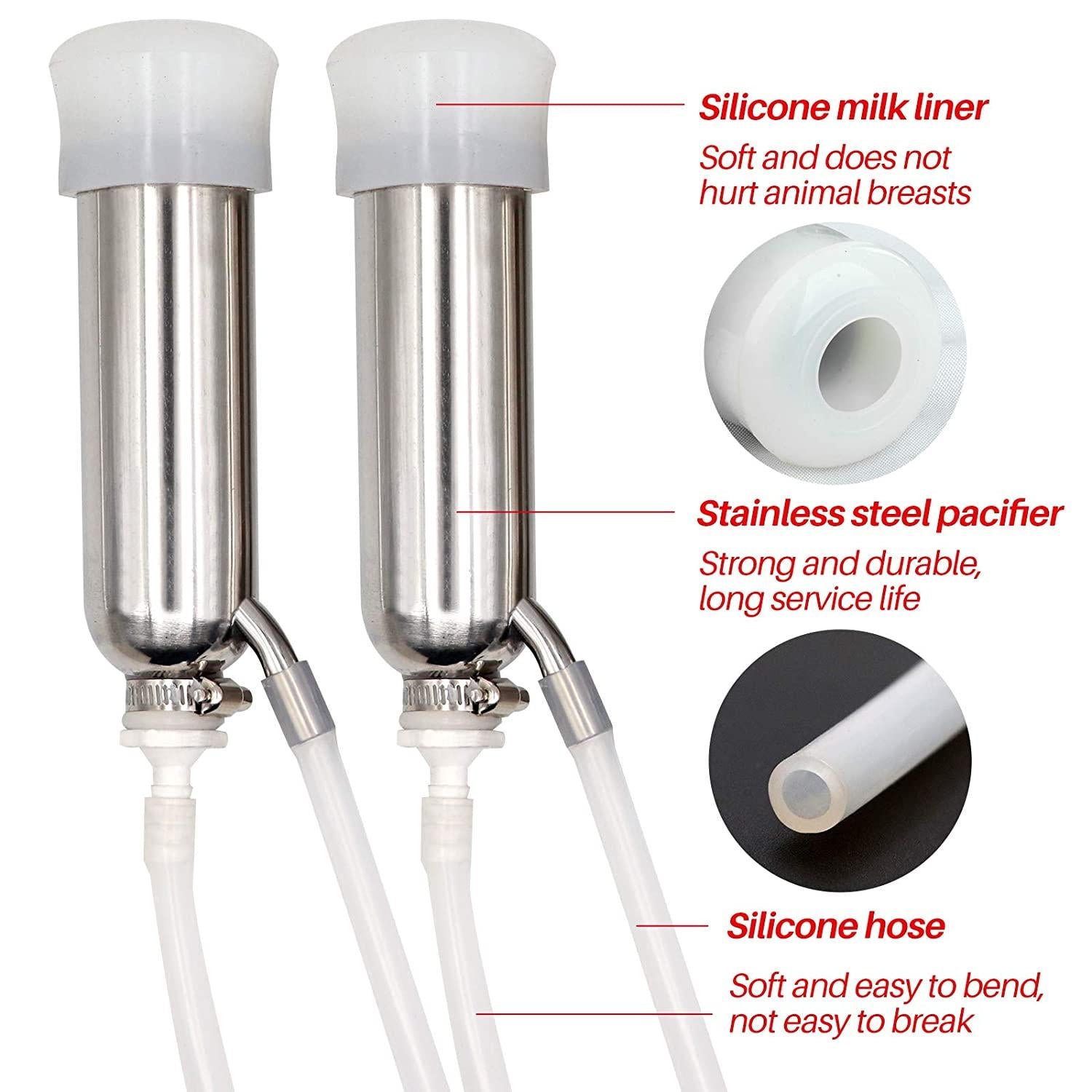 5L MilMachine Kit for Cow Goat Sheep Portable  Steel Bucket Suction Milker with 2 Teat Cups (Cow)