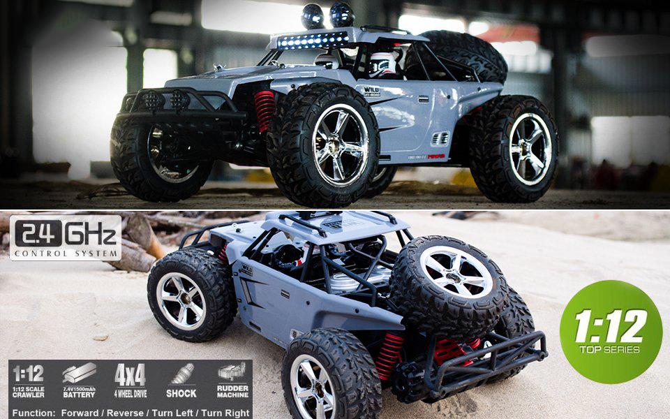 FMT 1:12 SCALE RC CAR Desert By High Speed 30MPH+ 4x4 Fast Race Cars RTR Racing 4WD ELECTRIC POWER 2.4GHz Radio Remote control Off Road Truck (Color: Gray)
