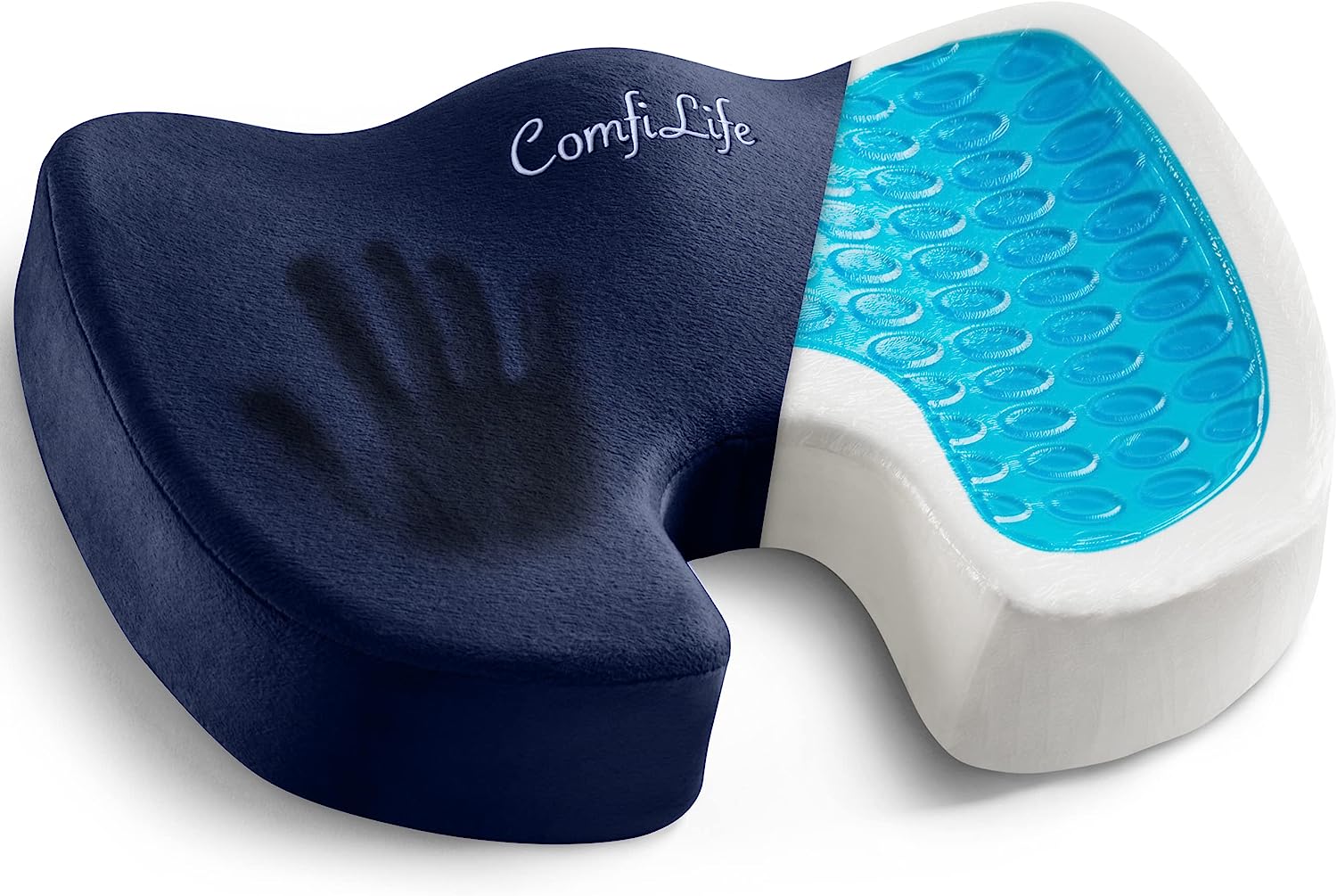 ComfiLife Gel Enhanced Seat Cushion – Non-Slip Orthopedic Gel &amp; Memory Foam Coccyx Cushion for Tailbone Pain – Office Chair Car Seat Cushion – Sciatica &amp; Back Pain Relief (Navy)