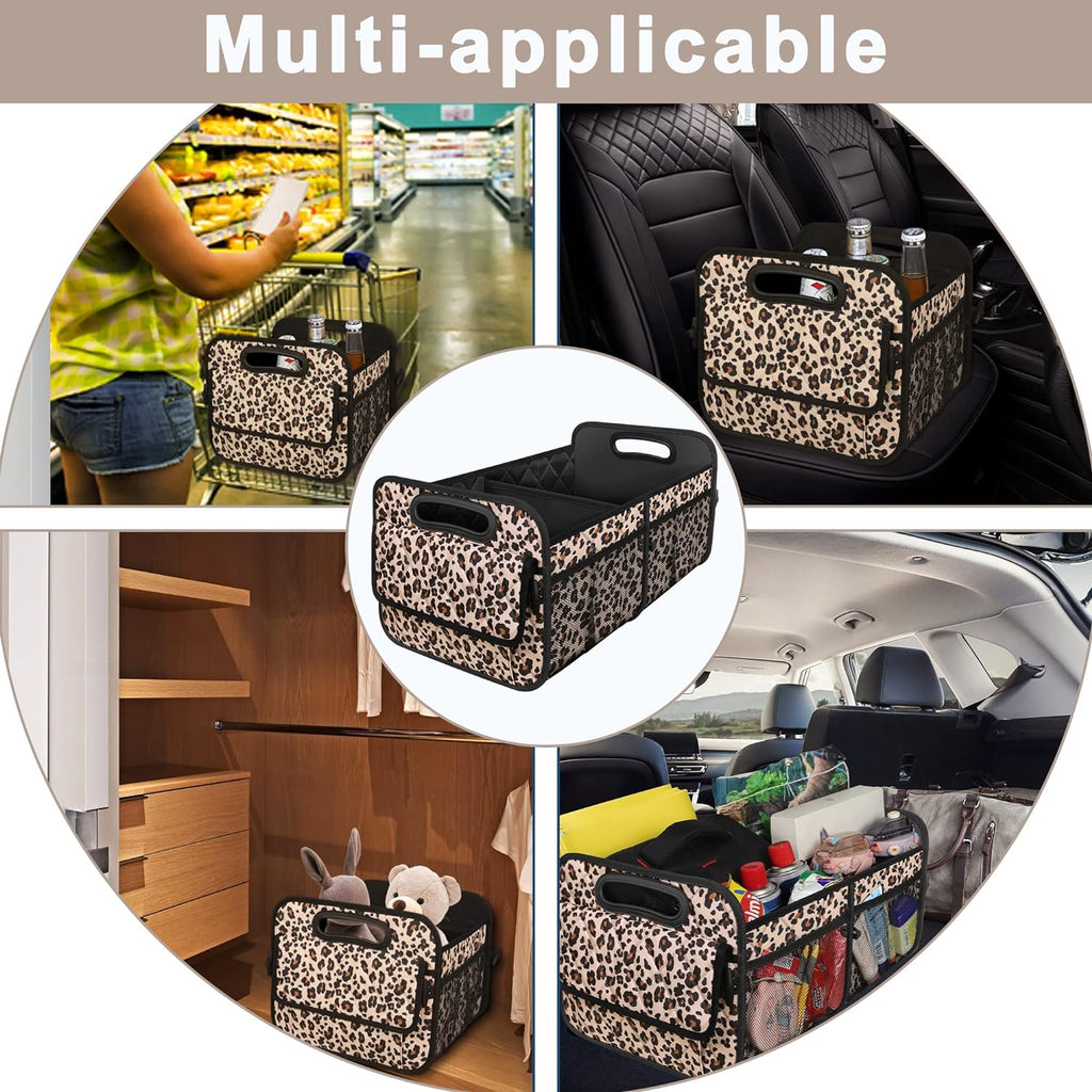 Car Trunk Organzier for suv,Car Organziers and Storage with 6 Big Pocket,Car Accessories for Women/Men 70L Waterproof Polyester Trunk Organzier for Car/SUV/Minivan/Truck(Large, Leopard print)