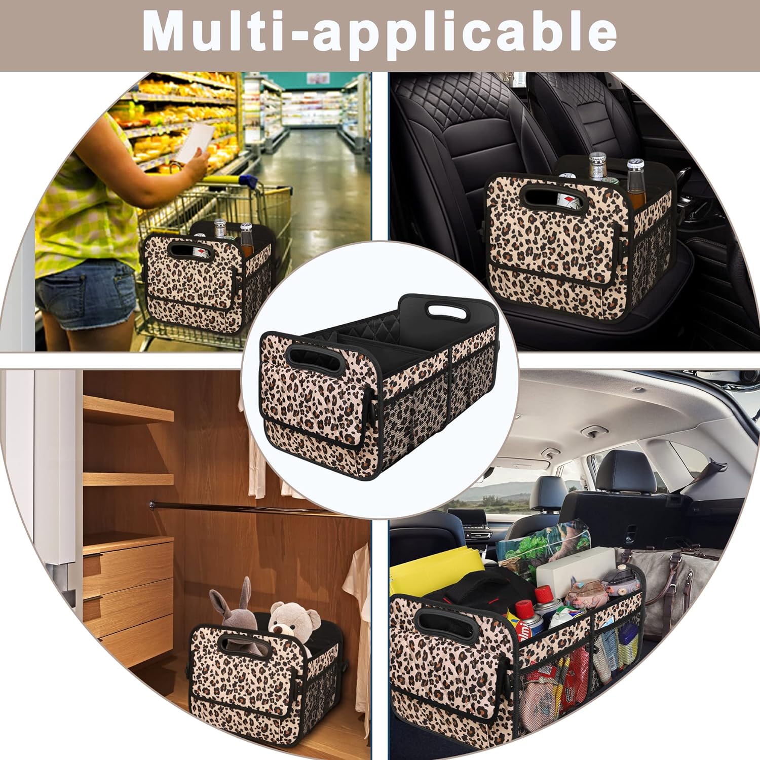 Car Trunk Organzier for suv,Car Organziers and Storage with 6 Big Pocket,Car Accessories for Women/Men 70L Waterproof Polyester Trunk Organzier for Car/SUV/Minivan/Truck(Large, Leopard print)