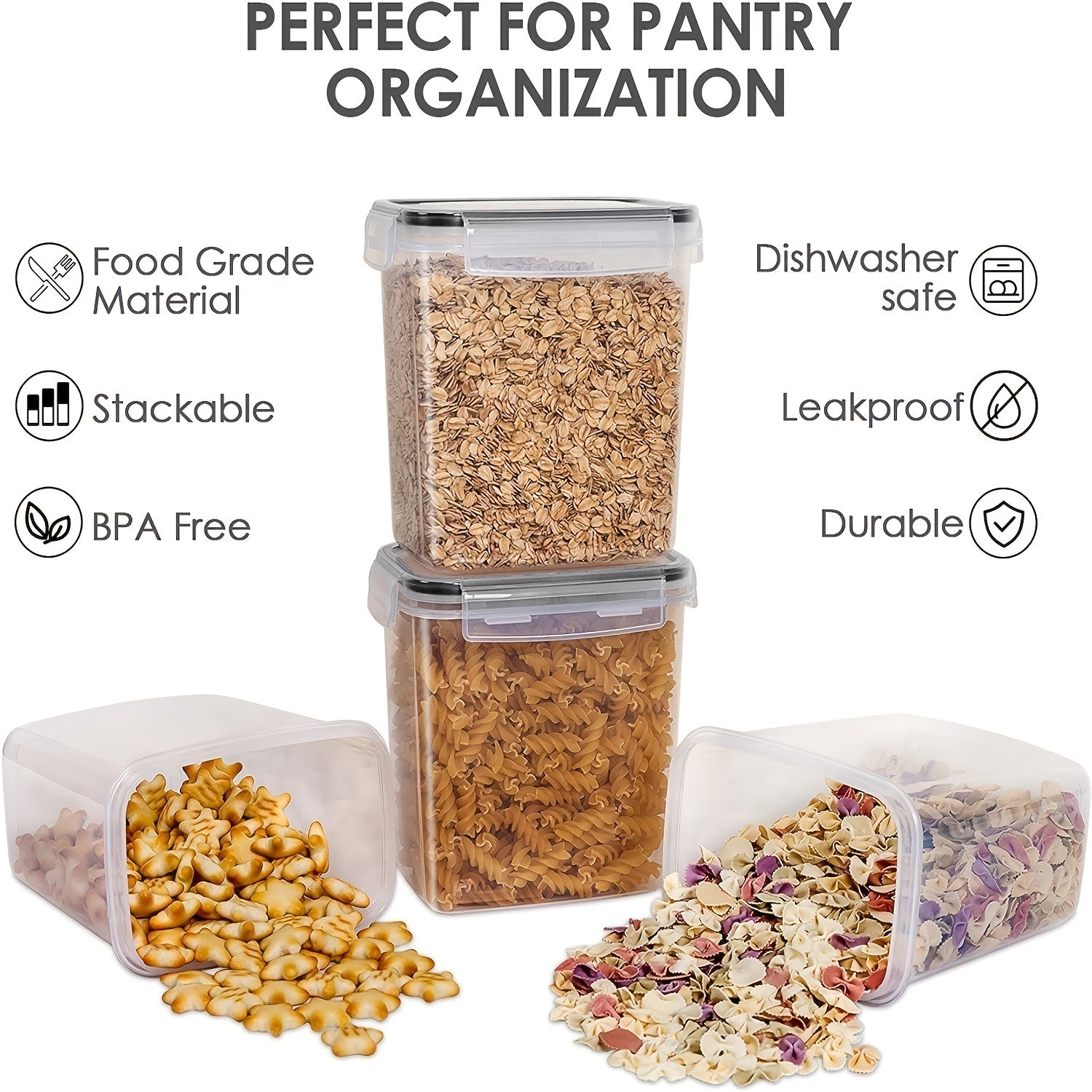 2/6pcs Airtight Food StoraContainers 54oz/1.6L Plastic BPA PP Material Kitchen Pantry Containers For Sugar, Flour, Baking, Dishwasher Safe