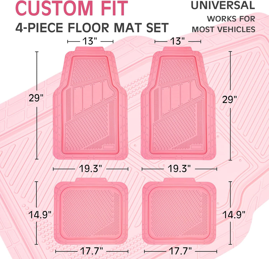 CAR PASS Heavy Duty Rubber Floor Mats Pink 4-Piece Car Mat Set - Universal Waterproof Floor Mats for Car SUV Truck, Durable All-Weather Mats，Car Mats for Women,Girly(All Pink)