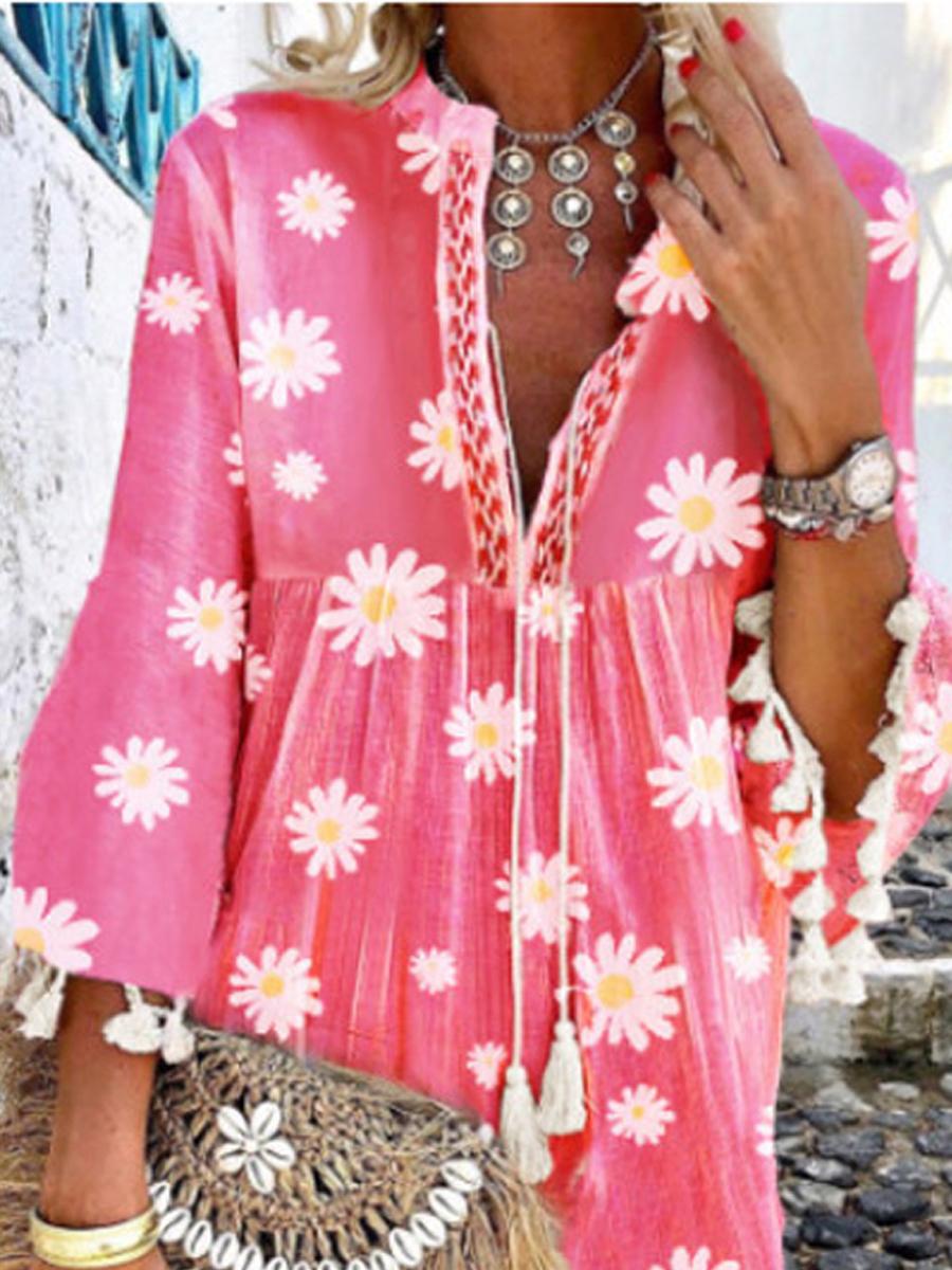 Bohemian Casual Chrysanthemum Fringed Dress