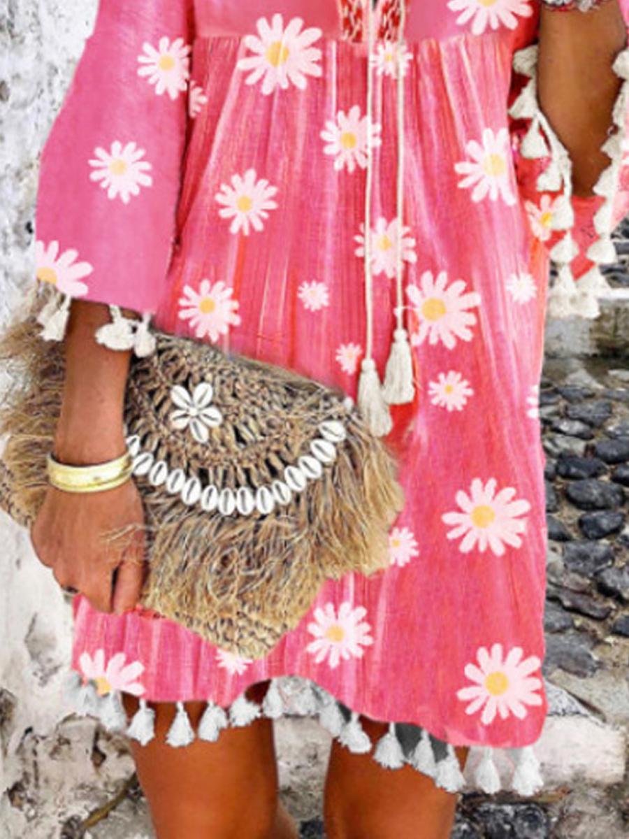Bohemian Casual Chrysanthemum Fringed Dress