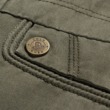 stand collar pockets cotton waist drawstring military solid color jacket for men