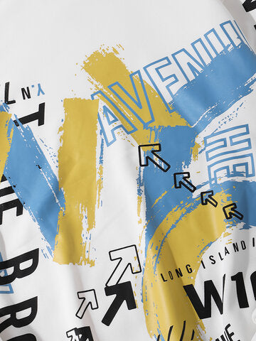 mens letter brush stroke print crew neck street two pieces outfits
