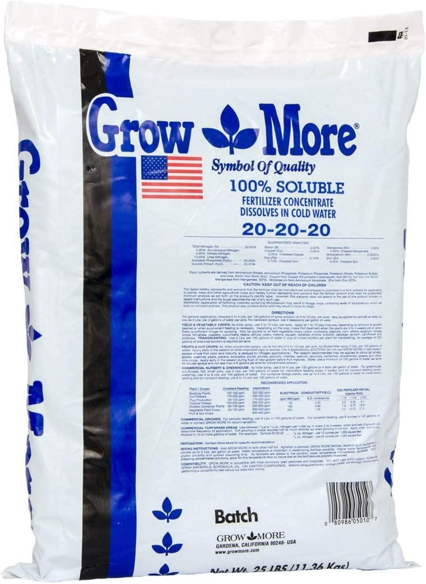 Grow More 5010 All Purpose Fertilizer 20-20-20, 25-Pound , white