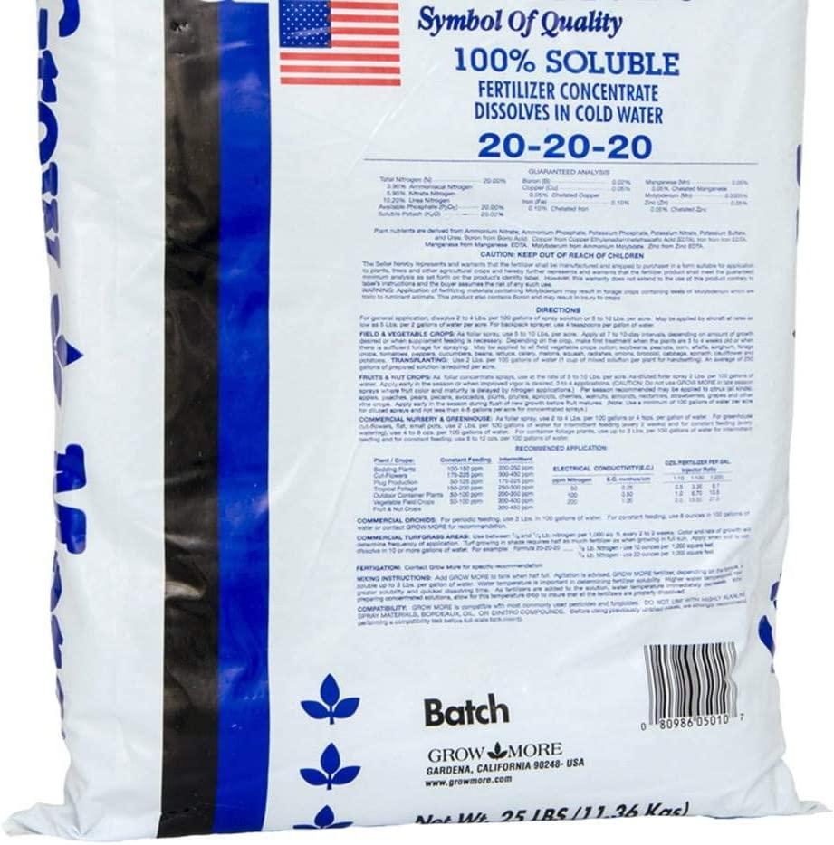 Grow More 5010 All Purpose Fertilizer 20-20-20, 25-Pound , white