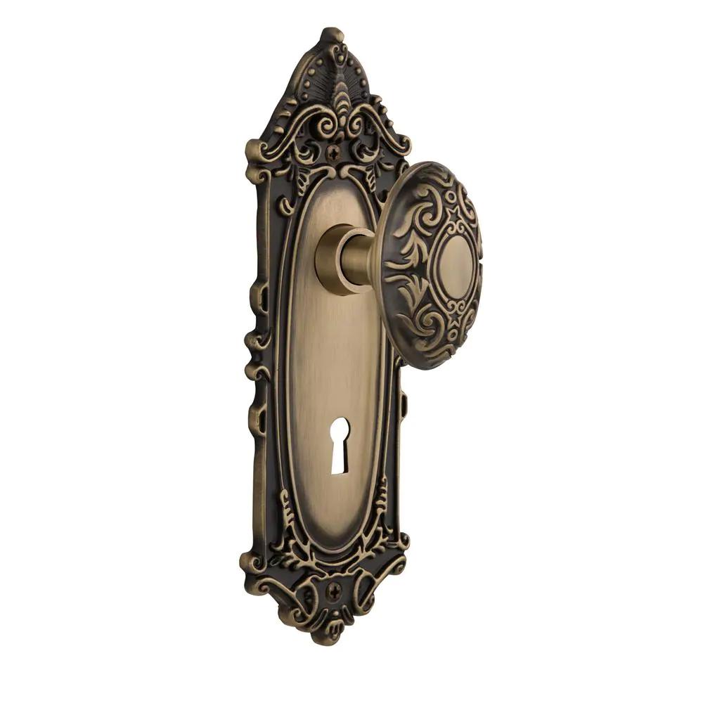 Victorian Plate with Keyhole 2-3/8 in. Backset Antique Brass Privacy Bed/Bath Victorian Door Knob