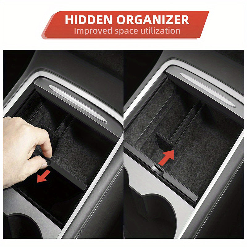 3PCS Center Console Organizer Tray Fit For Tesla Model 3/Y 2023 2023 2023 Armrest Hidden Cubby Drawer StoraBox Interior Accessories (Flocked)