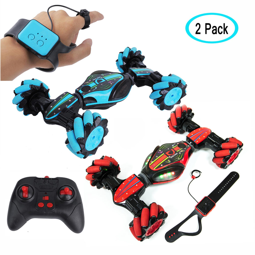 2 Pack Remote Control Stunt Toy Car, 2.4G Gesture Sensing Remote Control Stunt Car with Four-Wheel Drive, Light Music Off-Road &amp; Sports Status for 3-12 Year Old Boy Toys