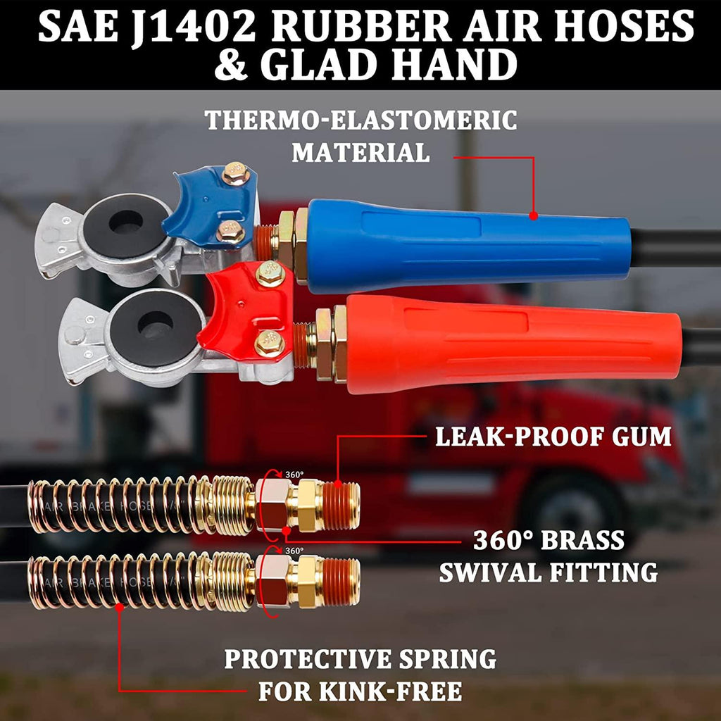 YiaChuii 12 FT Semi Truck Air Hose Kit, 3 in 1 ABS Semi Trailer Air Hose Line with Glad Hands Gladhand Seals Air Brake Lines for Trailers