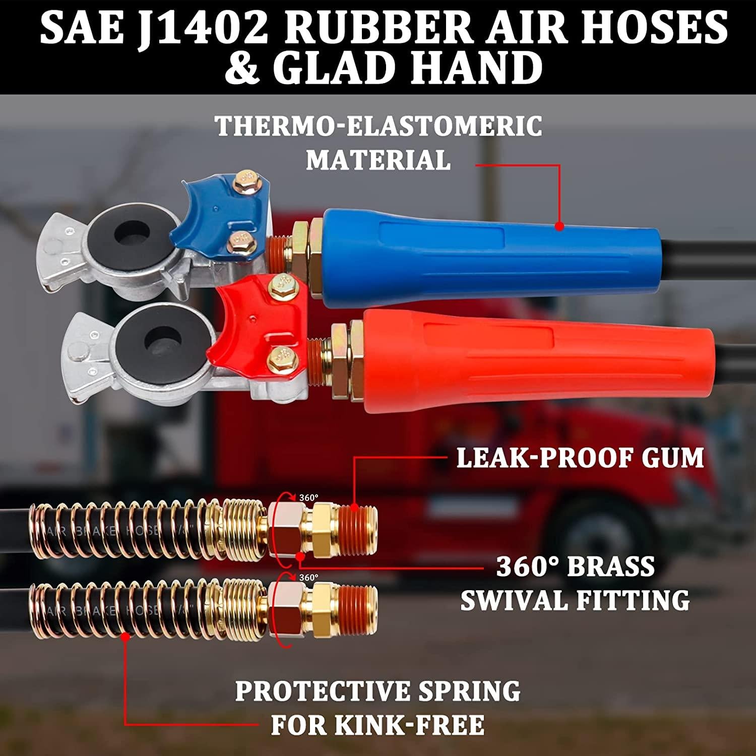 YiaChuii 12 FT Semi Truck Air Hose Kit, 3 in 1 ABS Semi Trailer Air Hose Line with Glad Hands Gladhand Seals Air Brake Lines for Trailers