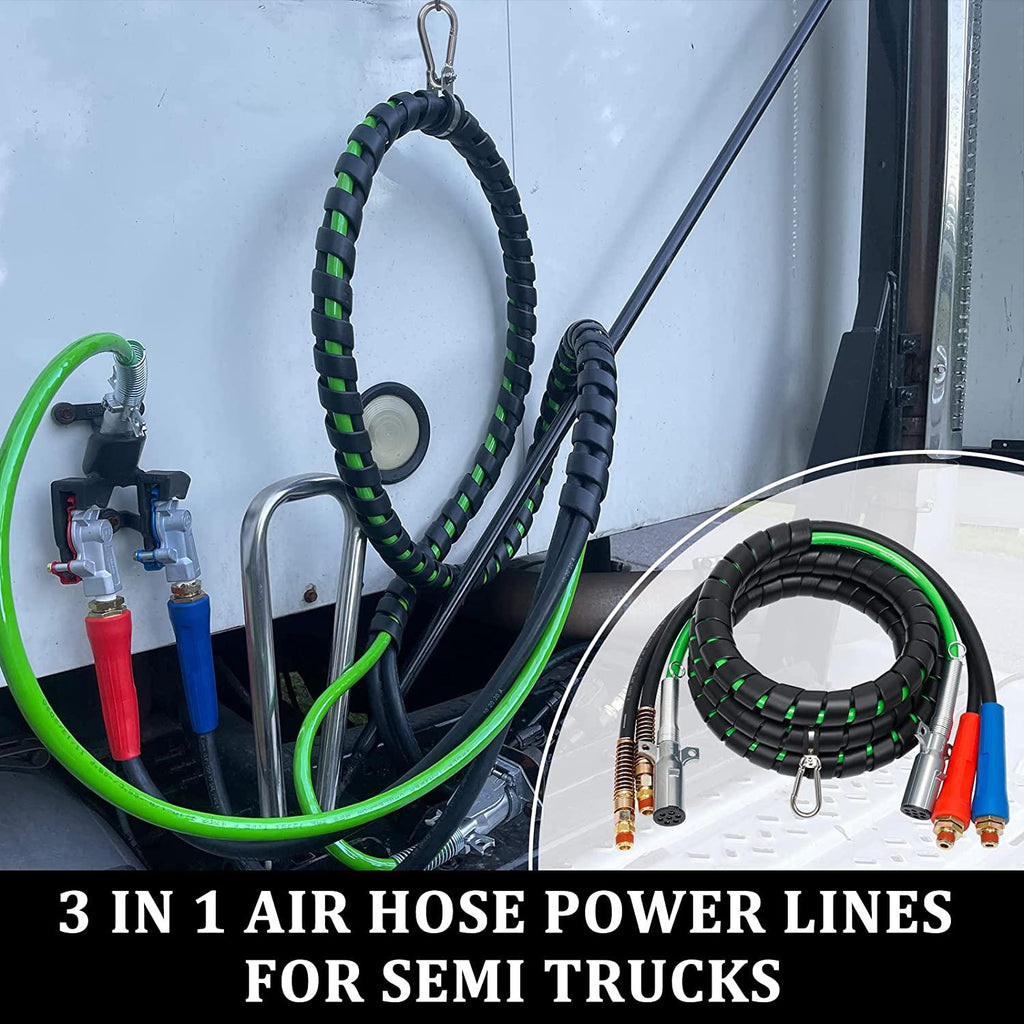 YiaChuii 12 FT Semi Truck Air Hose Kit, 3 in 1 ABS Semi Trailer Air Hose Line with Glad Hands Gladhand Seals Air Brake Lines for Trailers