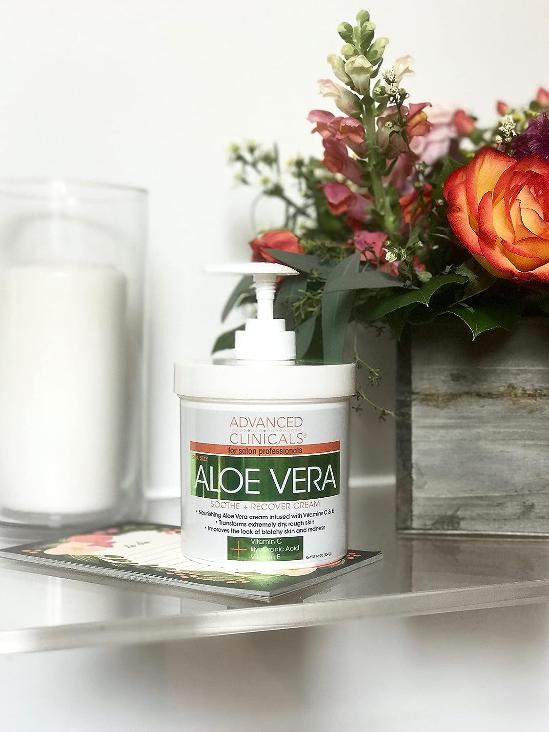 Advanced Clinicals Aloe Vera, Vitamin C &amp; Hyaluronic Acid Face &amp; Body Cream, Moisturizing Skincare for Dry, Age Spots &amp; Sun Damaged Skin, 16 oz (Pack of 2)