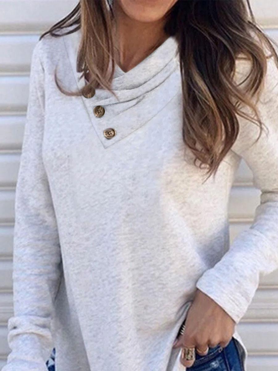 Pure Color Loose Casual Long-sleeved T-shirt